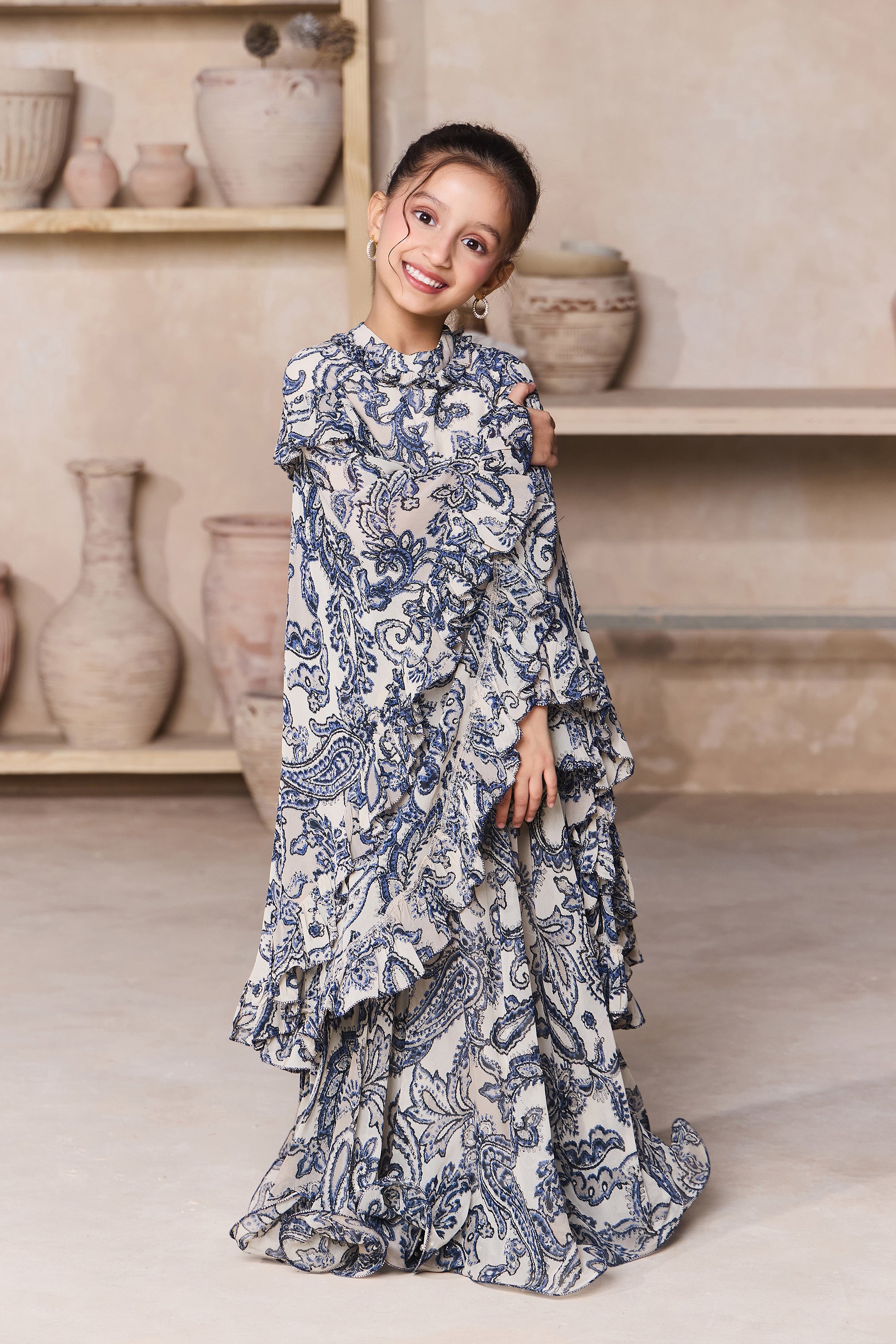 Paisley Printed Ruffle Kaftan Dress