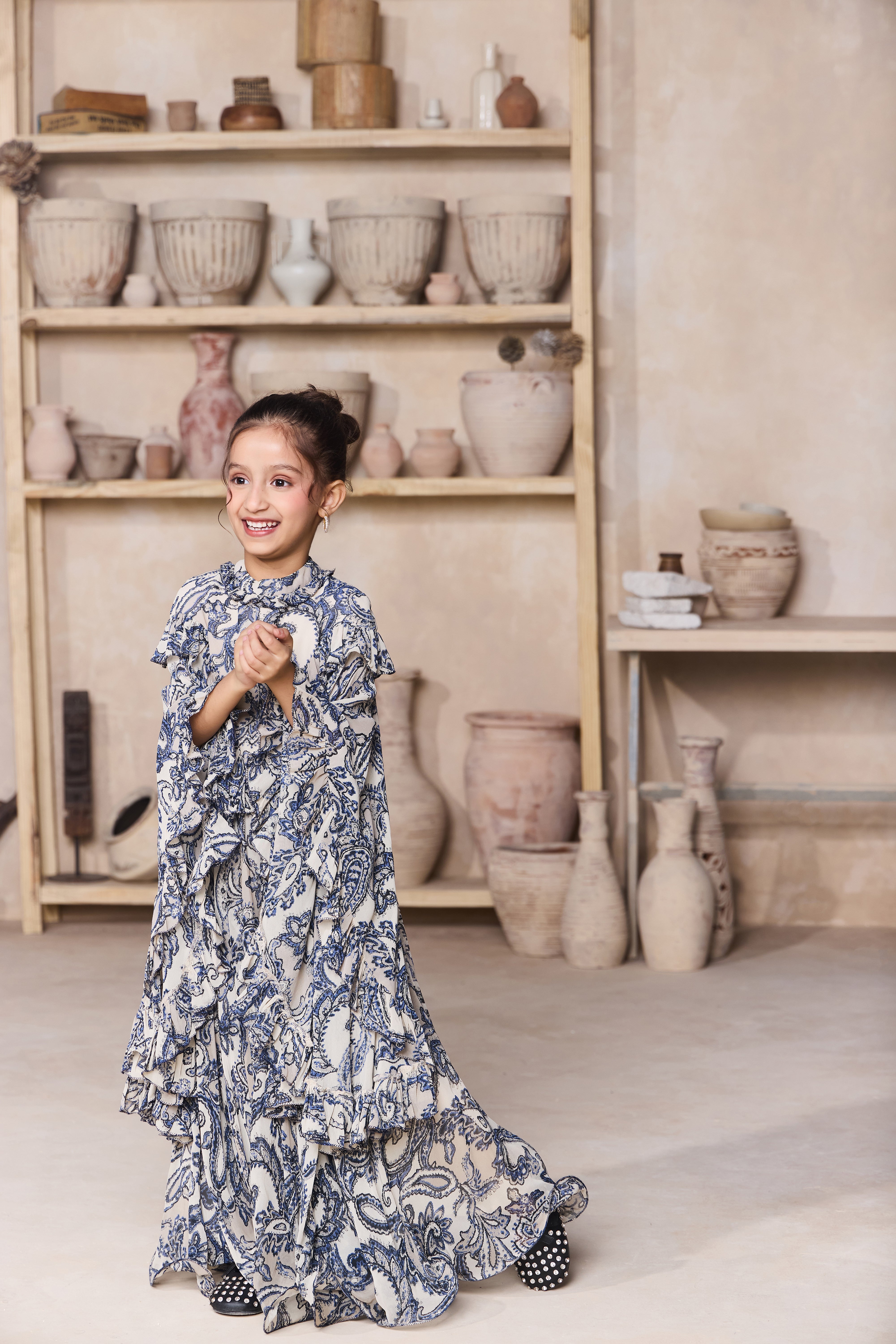 Paisley Printed Ruffle Kaftan Dress