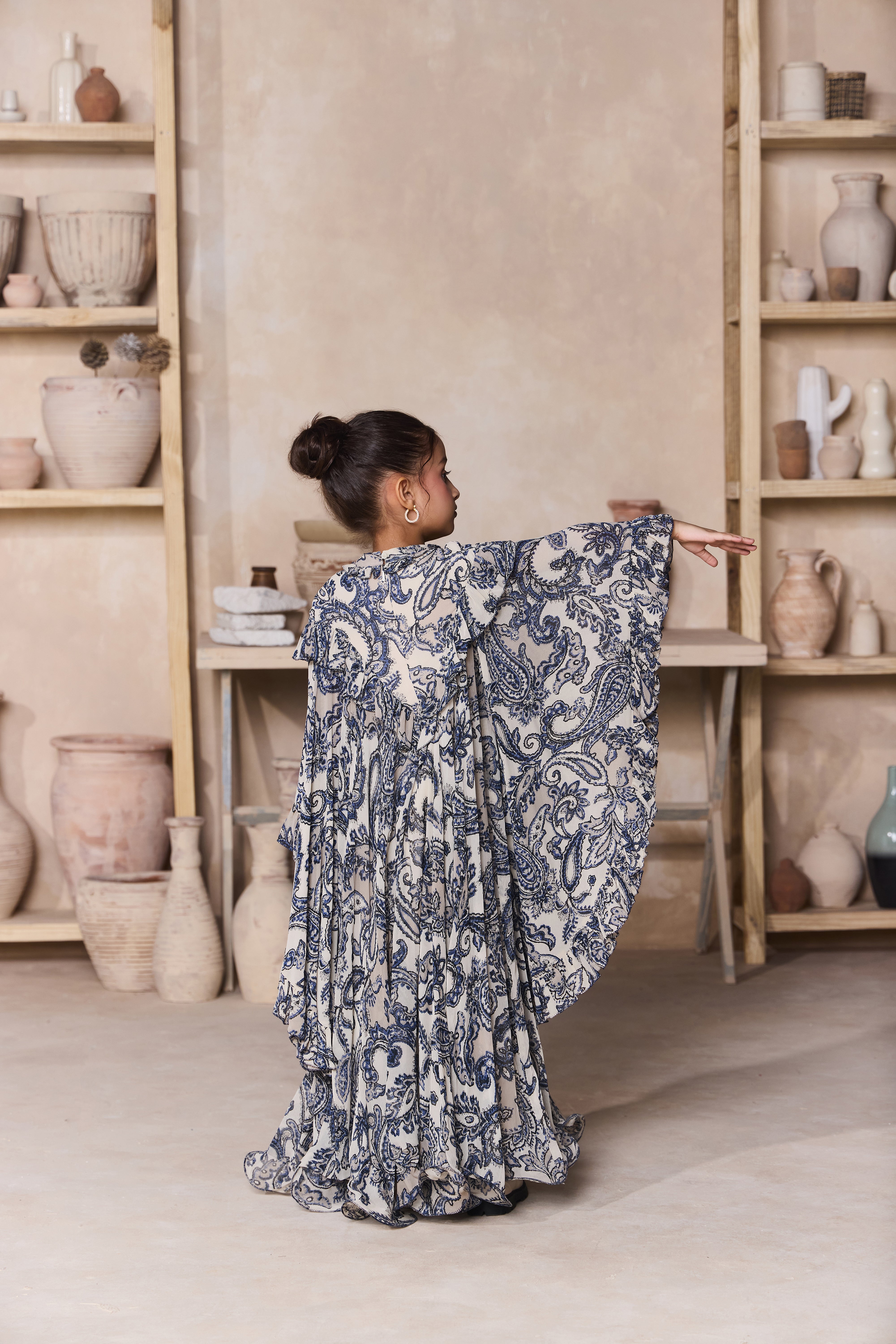 Paisley Printed Ruffle Kaftan Dress