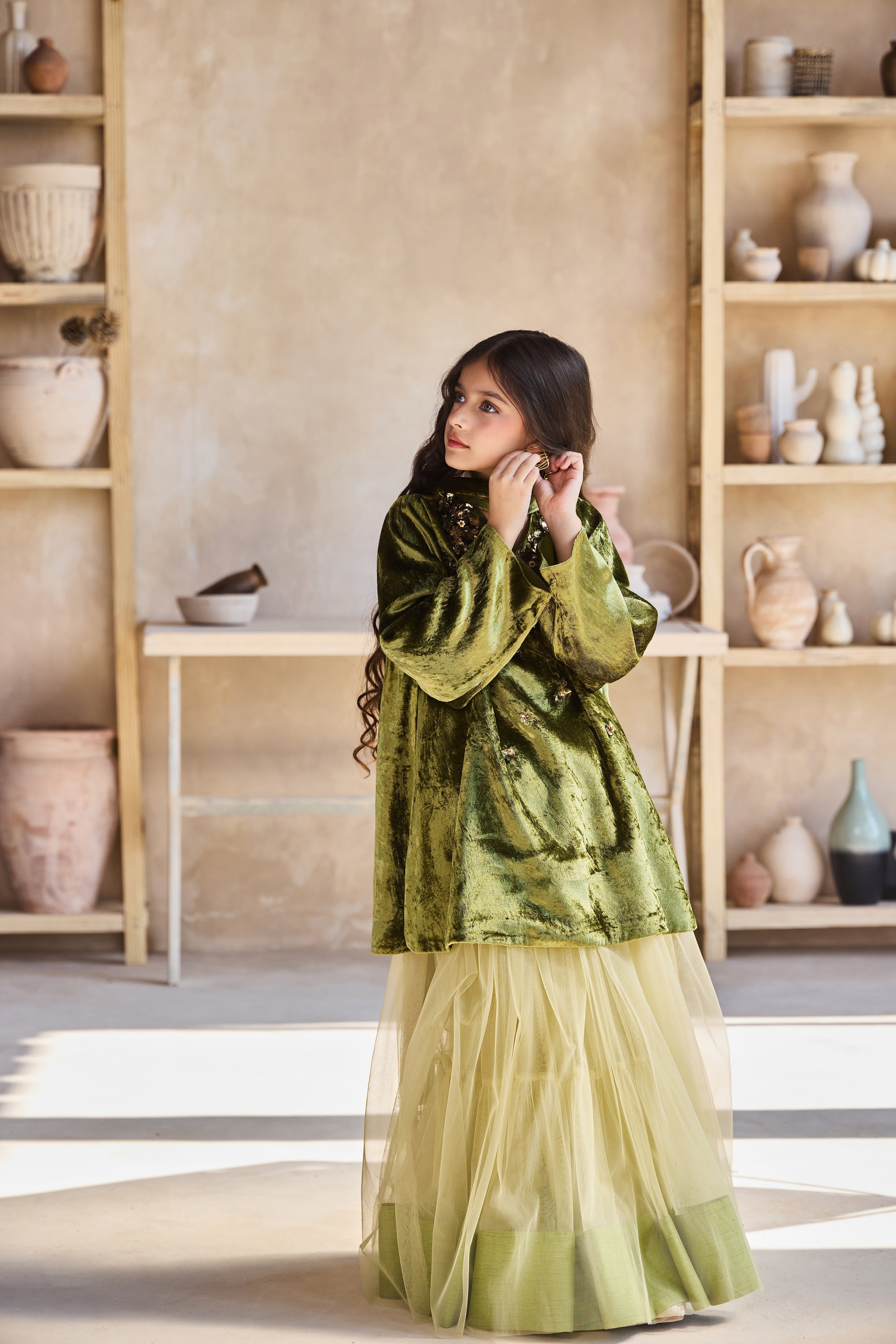 Iyana Olive Green Set with Scarf (Set of 3)