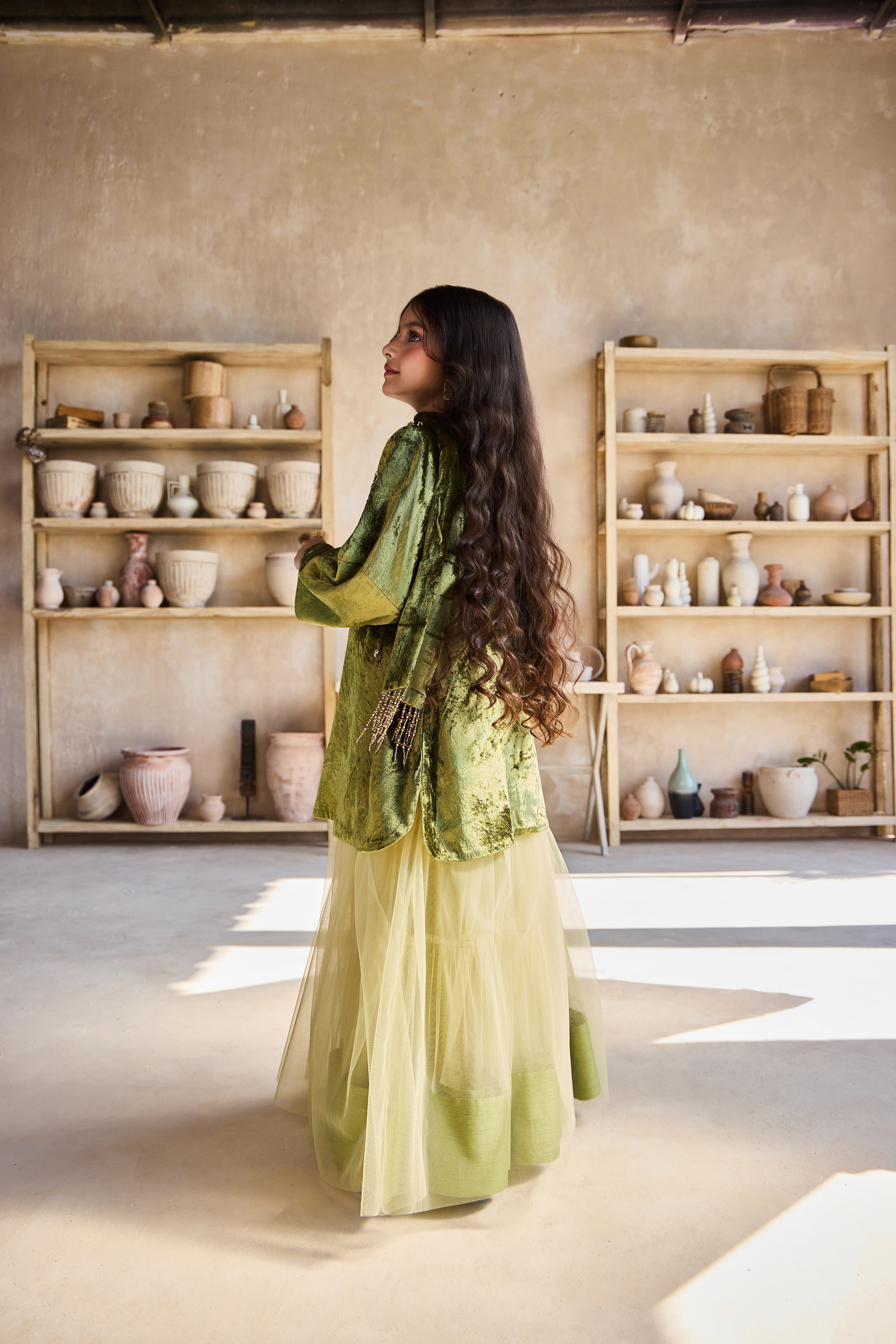 Olive Green Tassel Scarf