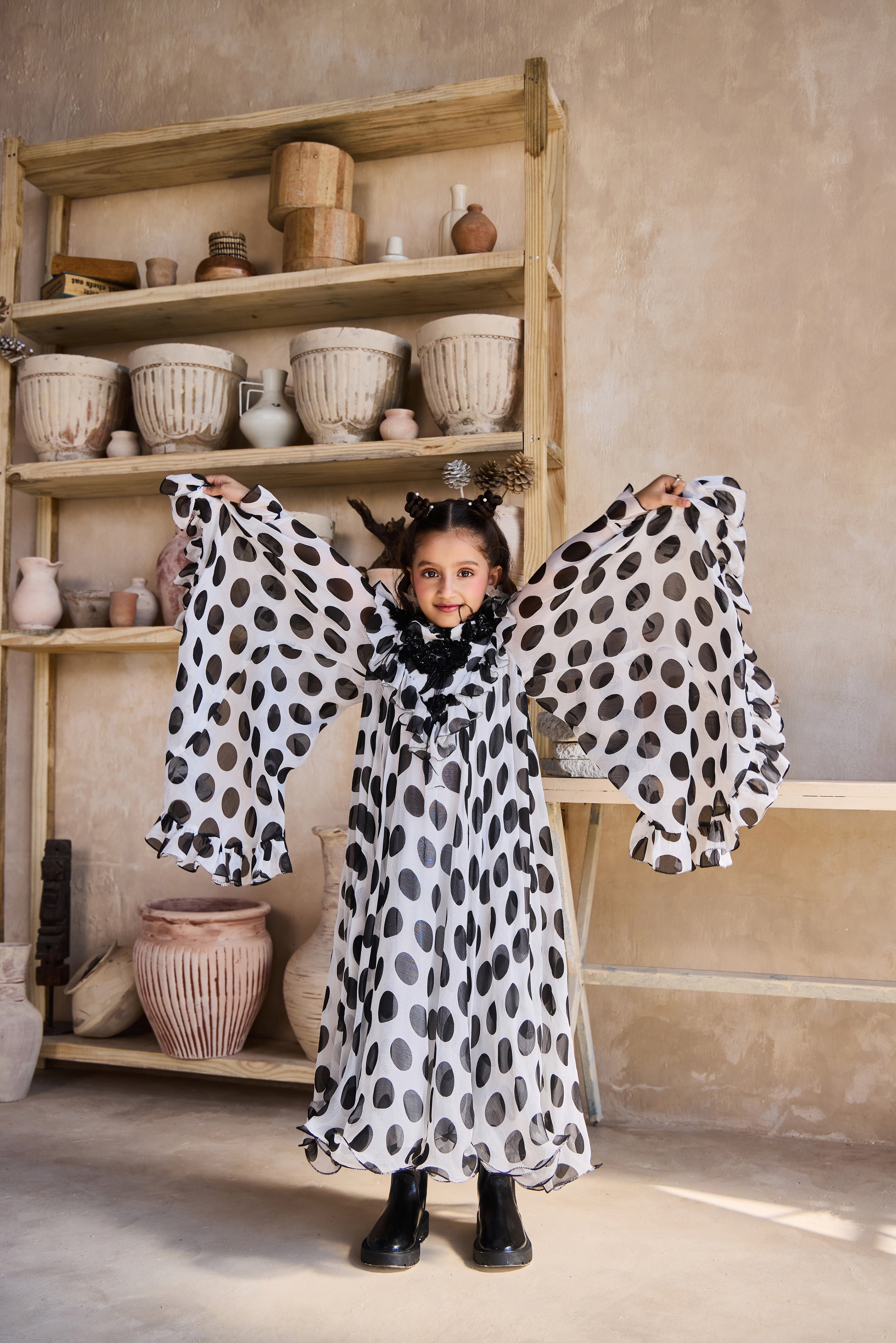 Ruffle Polka Dot Kaftan Dress