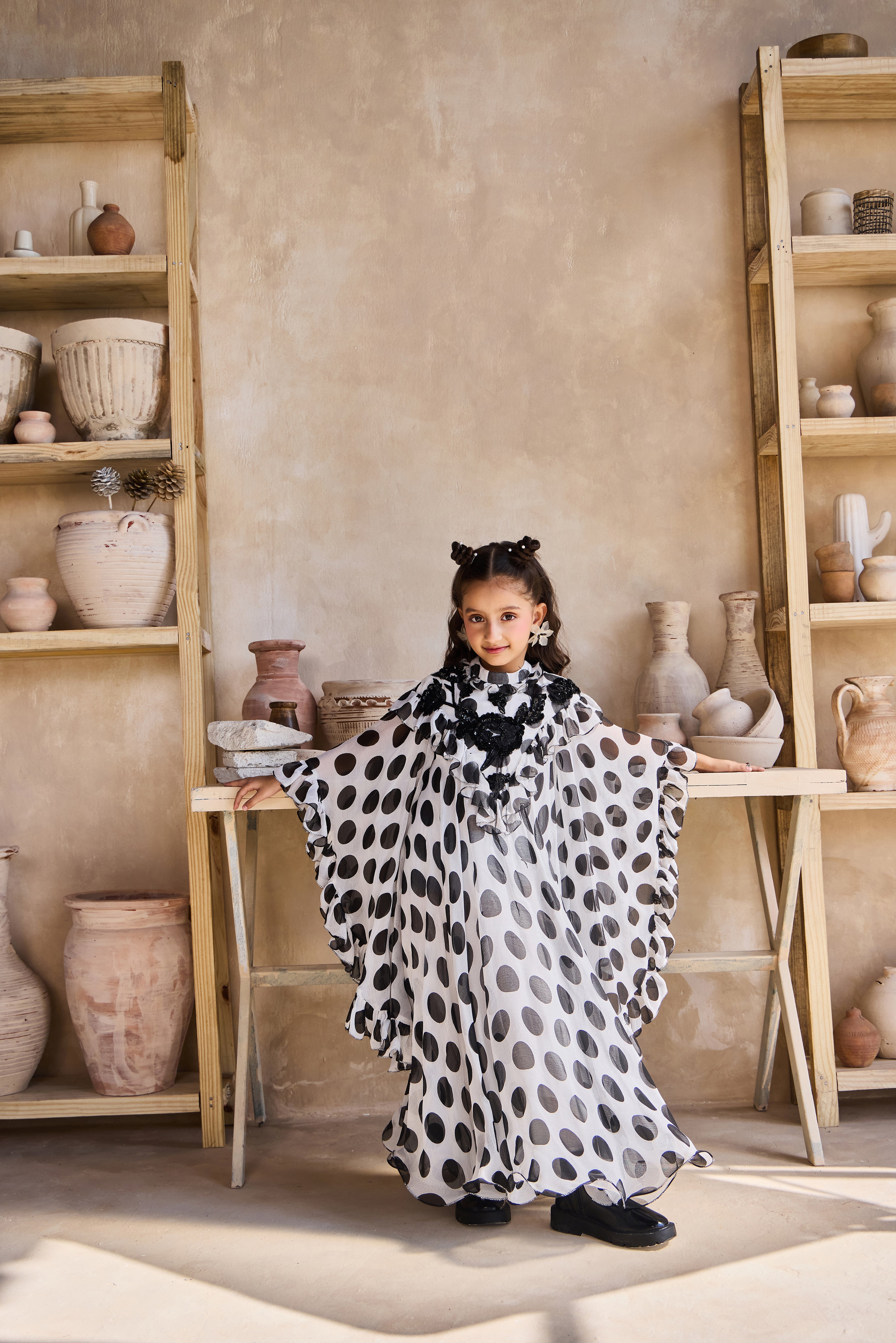 Ruffle Polka Dot Kaftan Dress