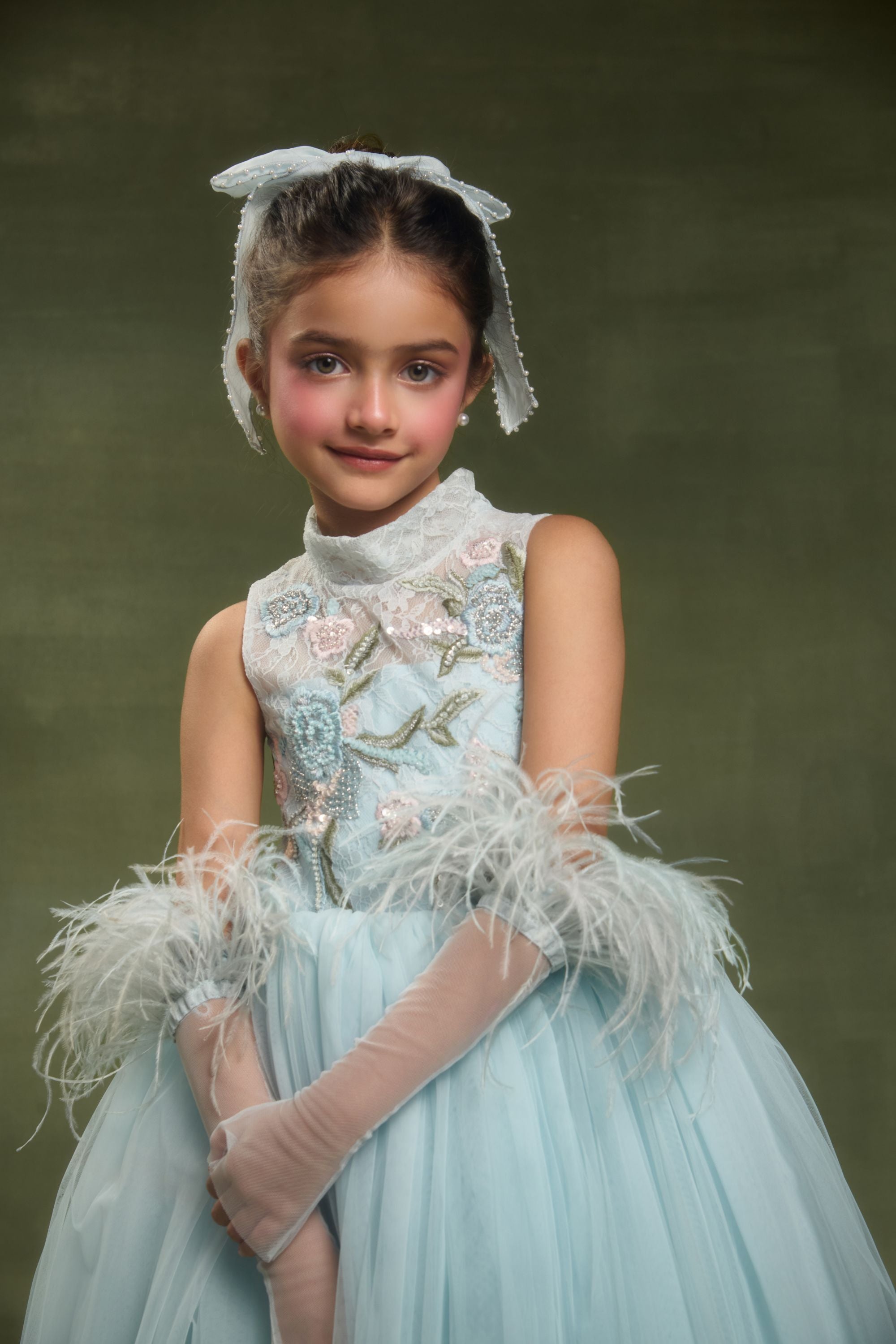 Blue Feather Gloves