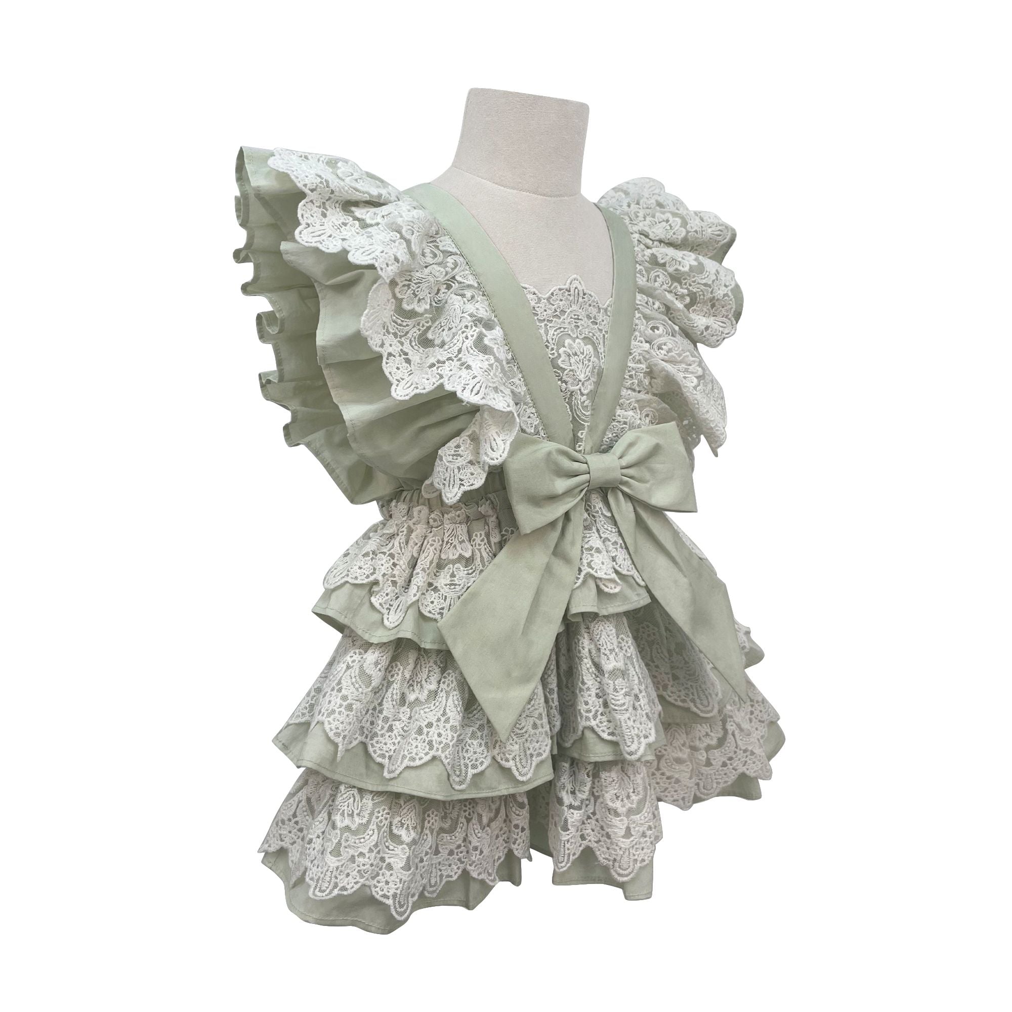 The Lacy Cotton Frill Dress (Green)