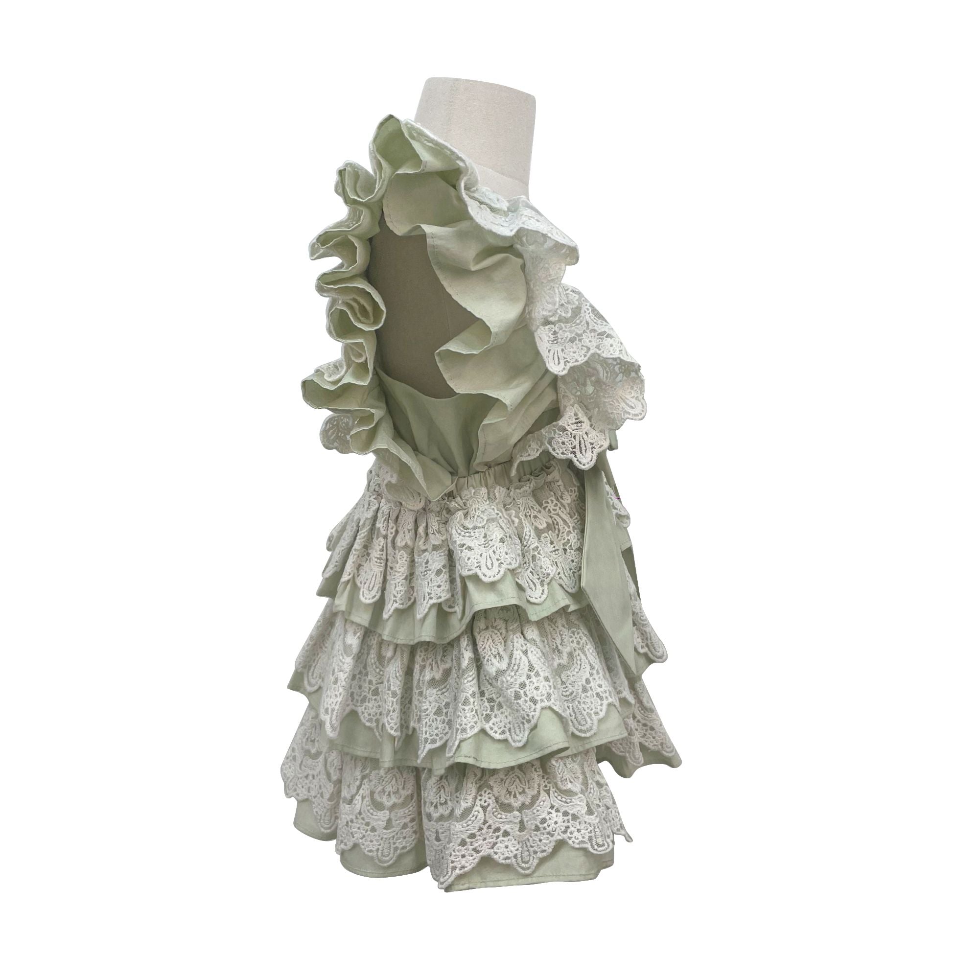 The Lacy Cotton Frill Dress (Green)