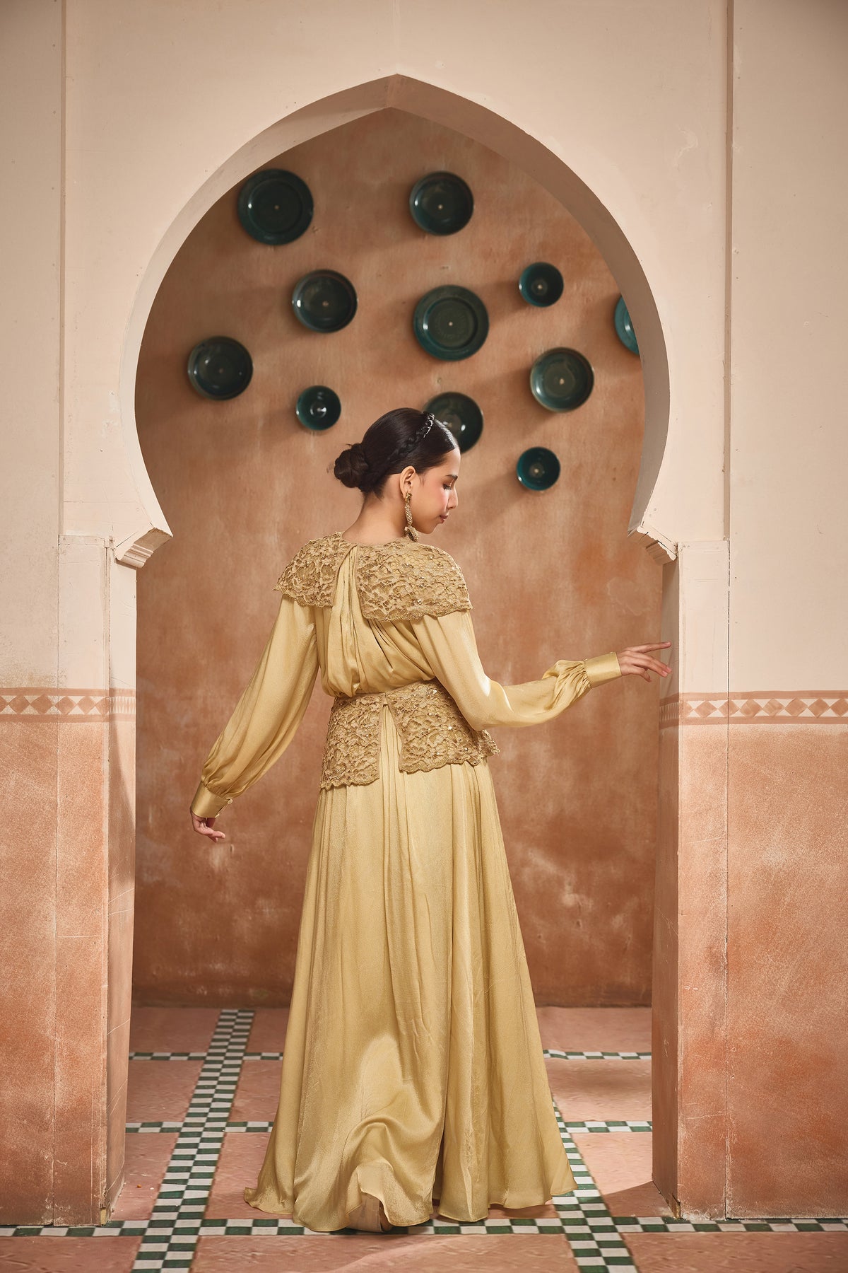 Lina Golden Dress with Lace Belt