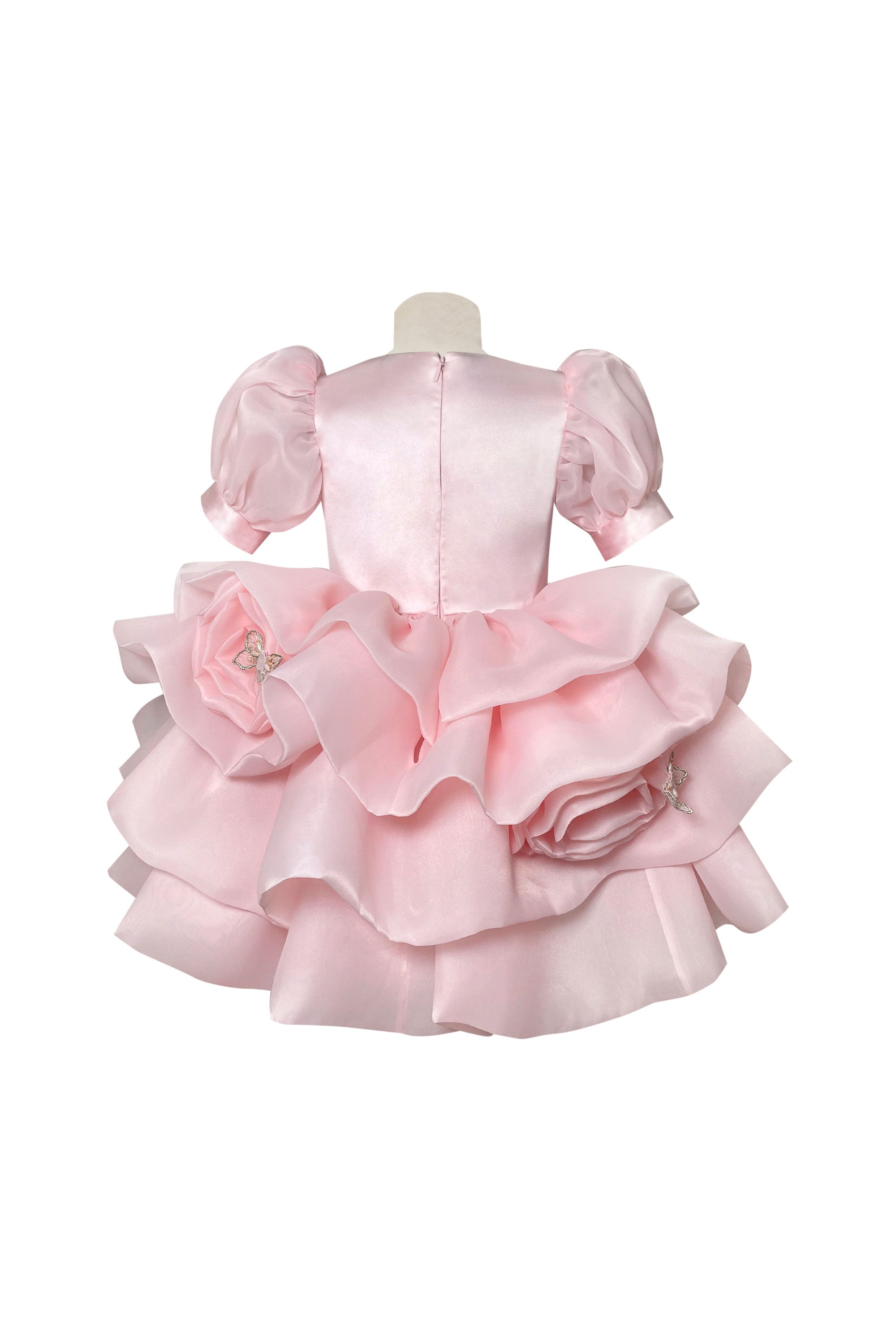 Pink Organza Rose Dress with Half Sleeves