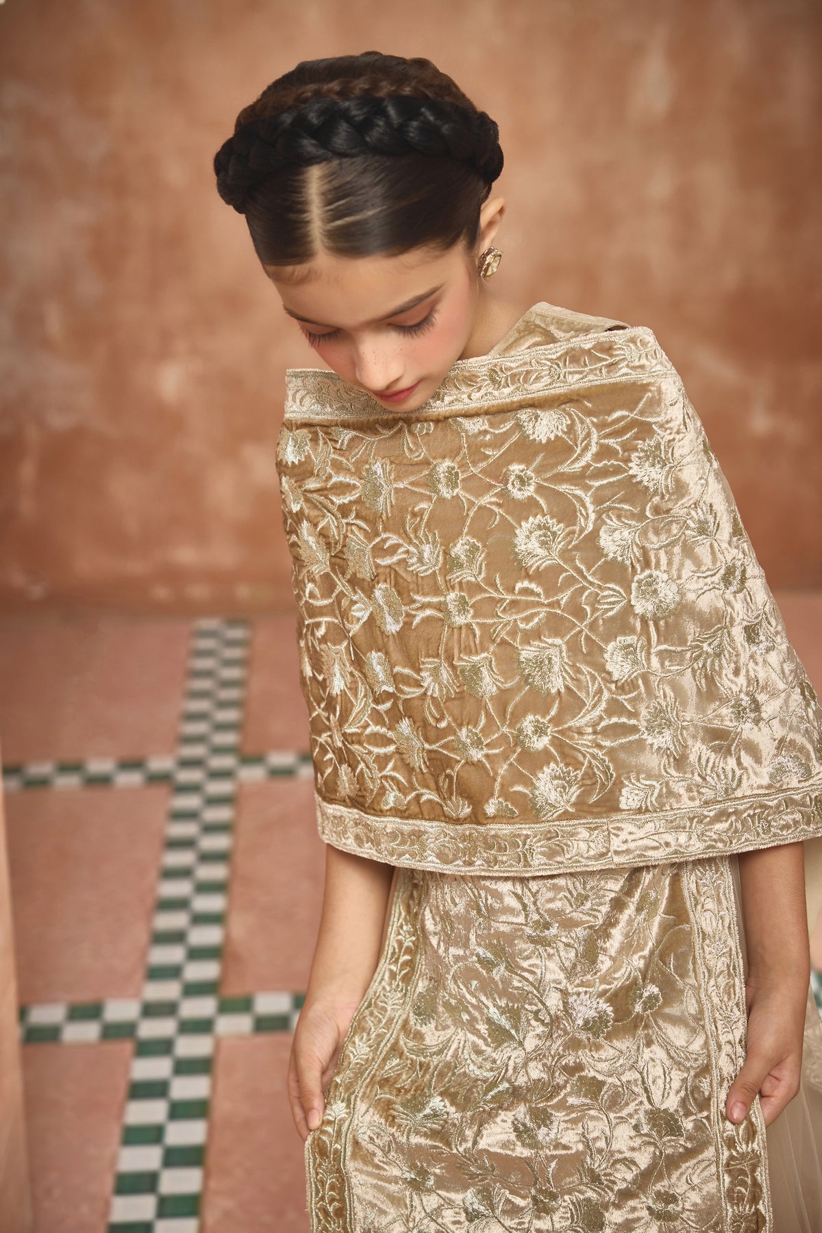 The Ayliz Embroidered Velvet Cape with Tulle Dress
