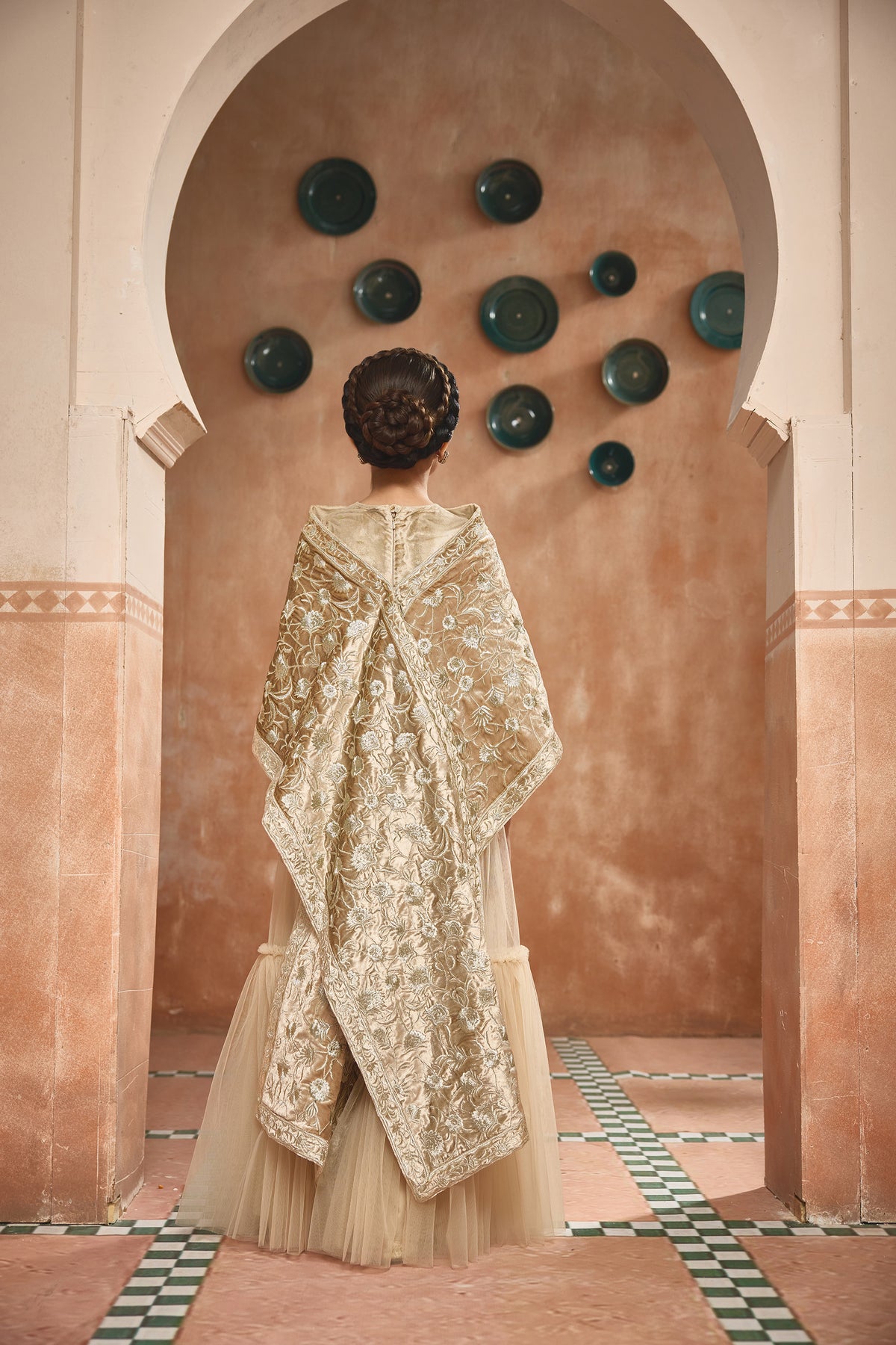 The Ayliz Embroidered Velvet Cape with Tulle Dress