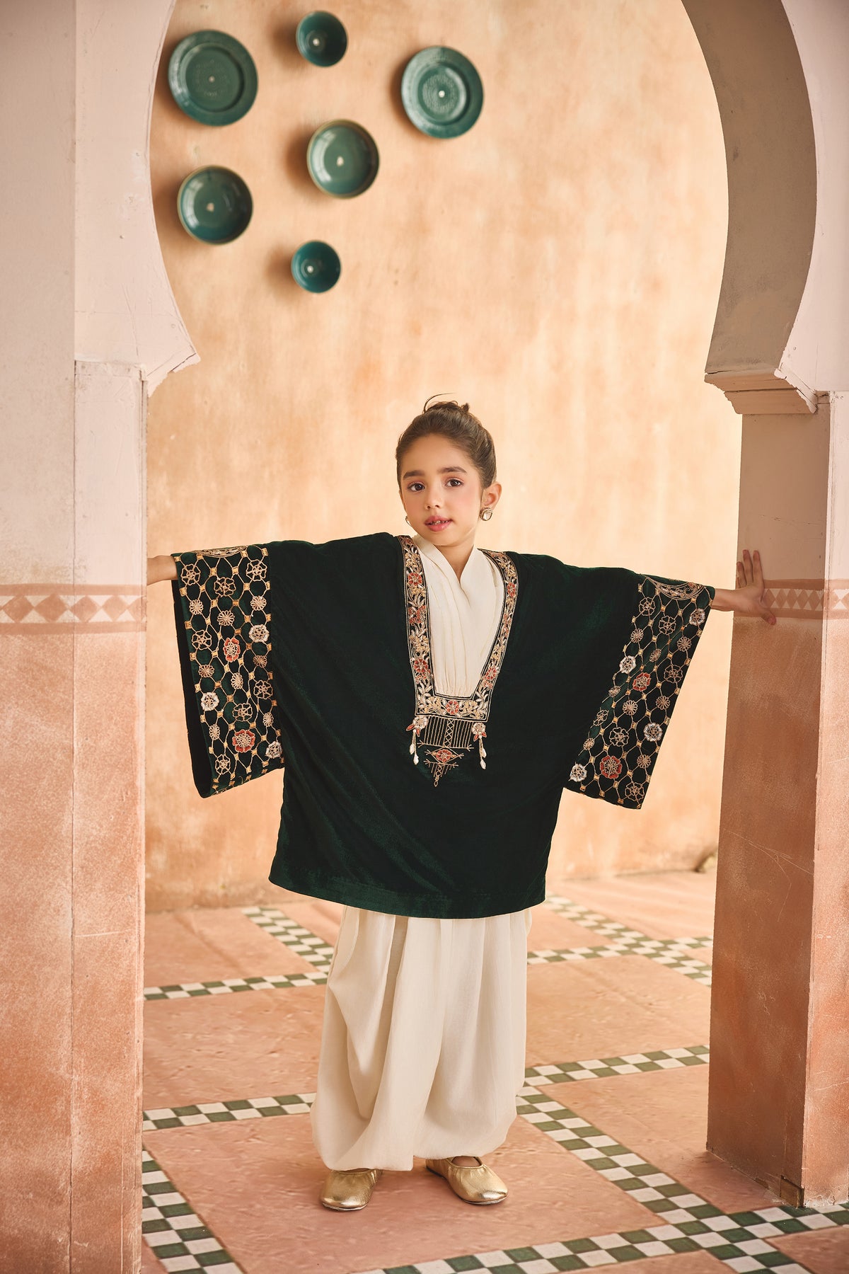 The Emerald Mosaic Velvet Tunic with Dhoti