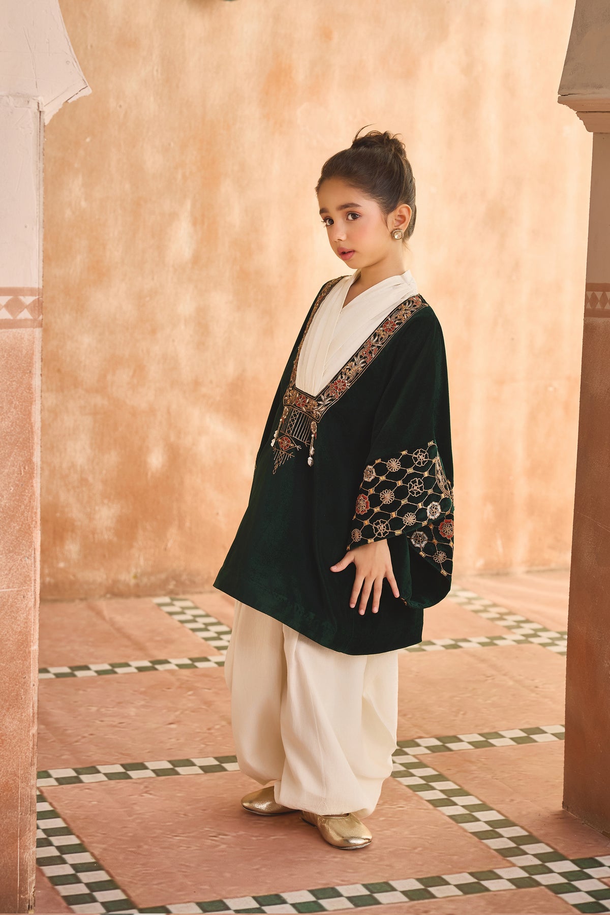 The Emerald Mosaic Velvet Tunic with Dhoti