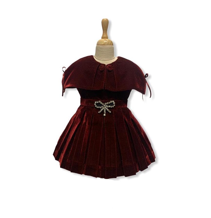 The Pleated Velvet Dress  (Maroon)