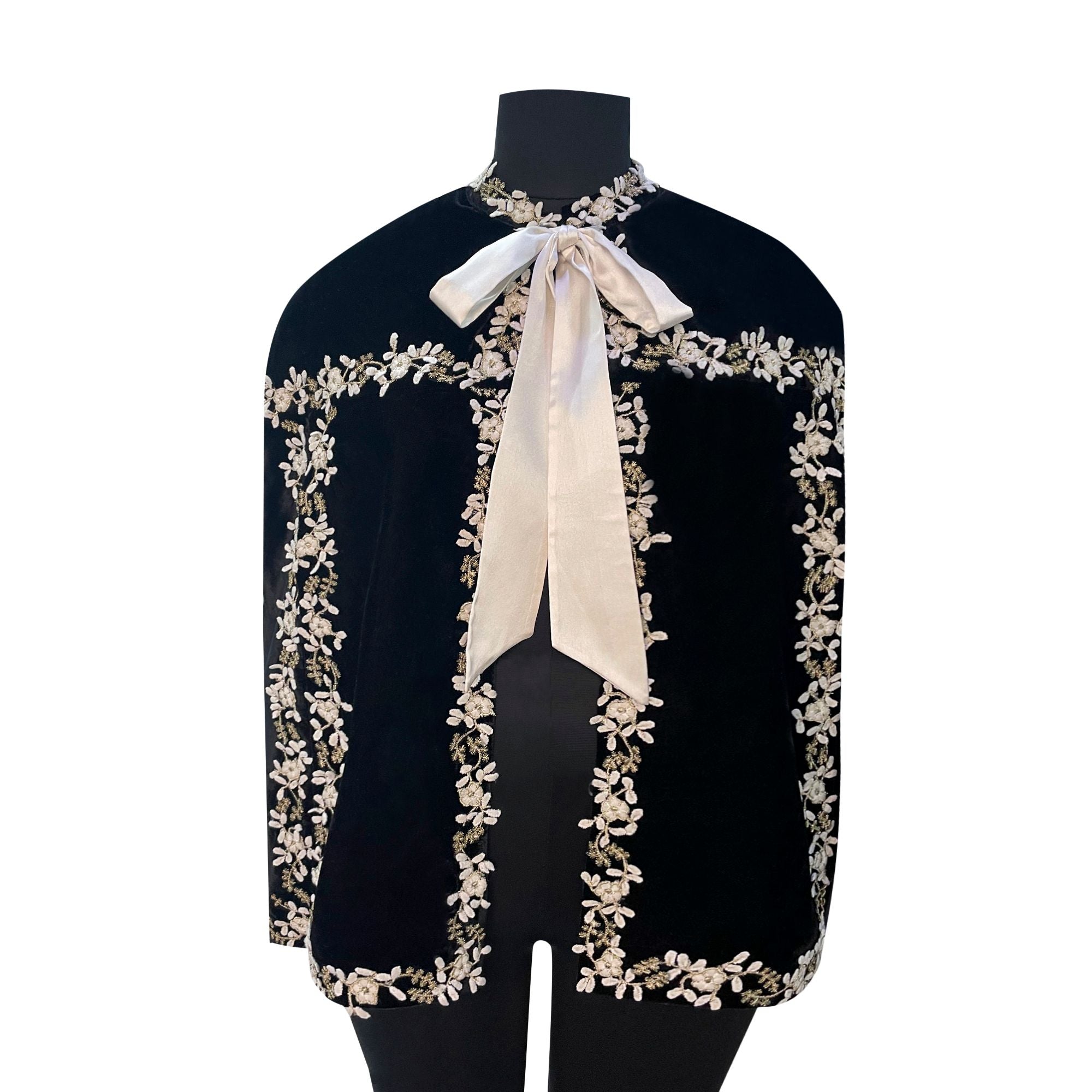 The Floral Velvet Cape (Black)