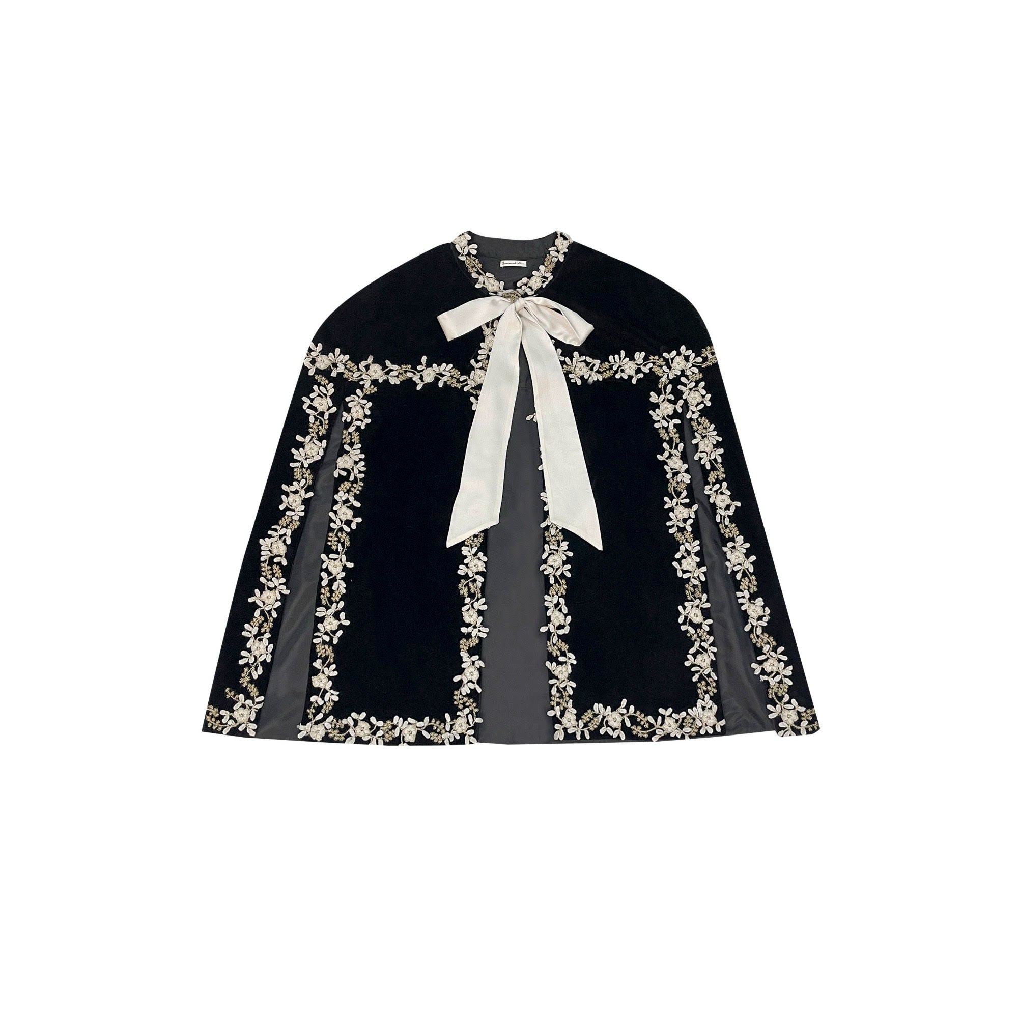 The Floral Velvet Cape (Black)