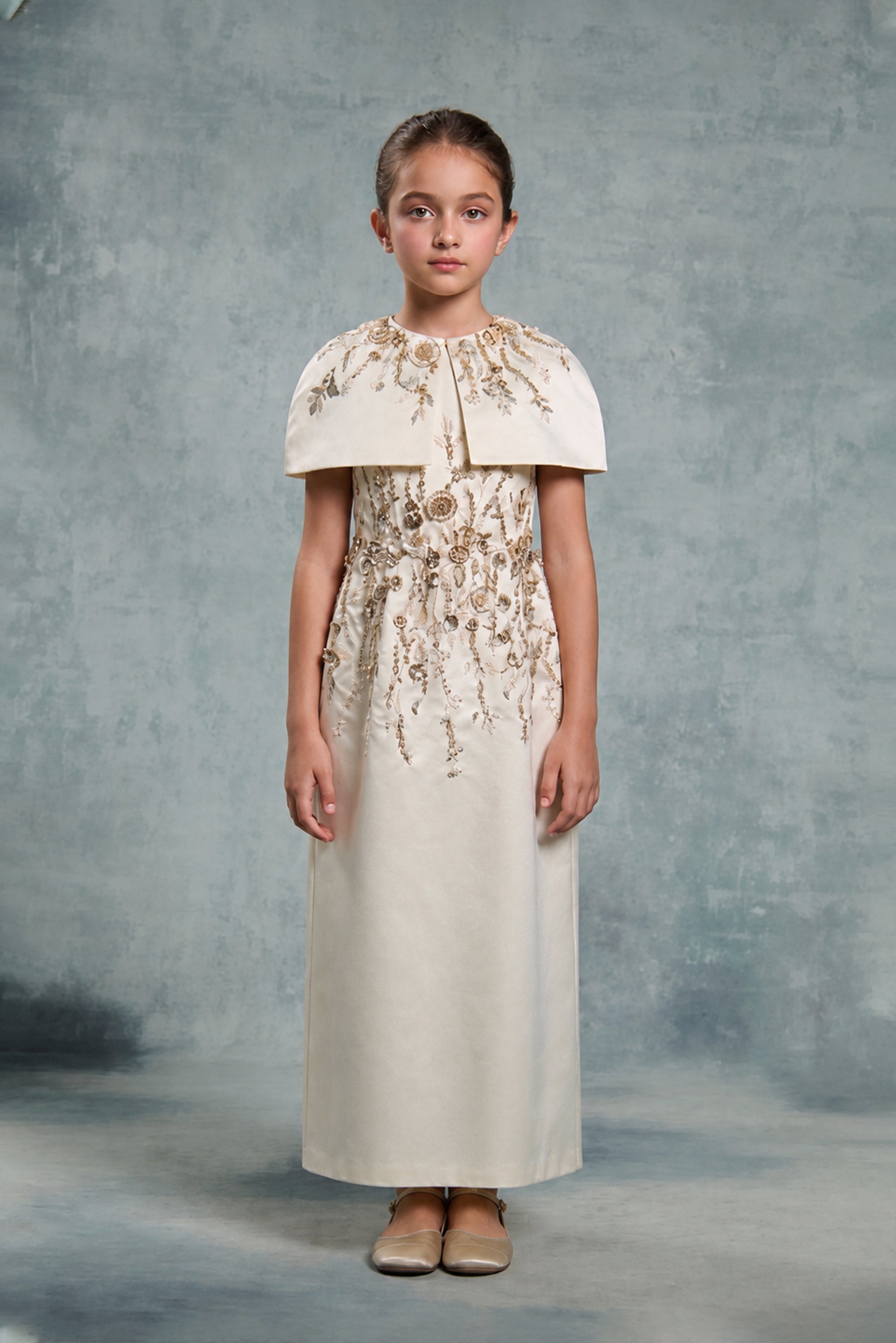 The Celestia Gold Long Dress with Cape (Set of 2)