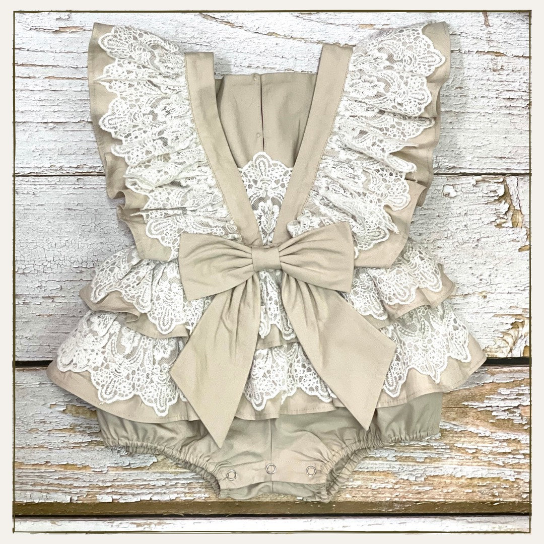 The Lacy Cotton Frill Romper (Beige)