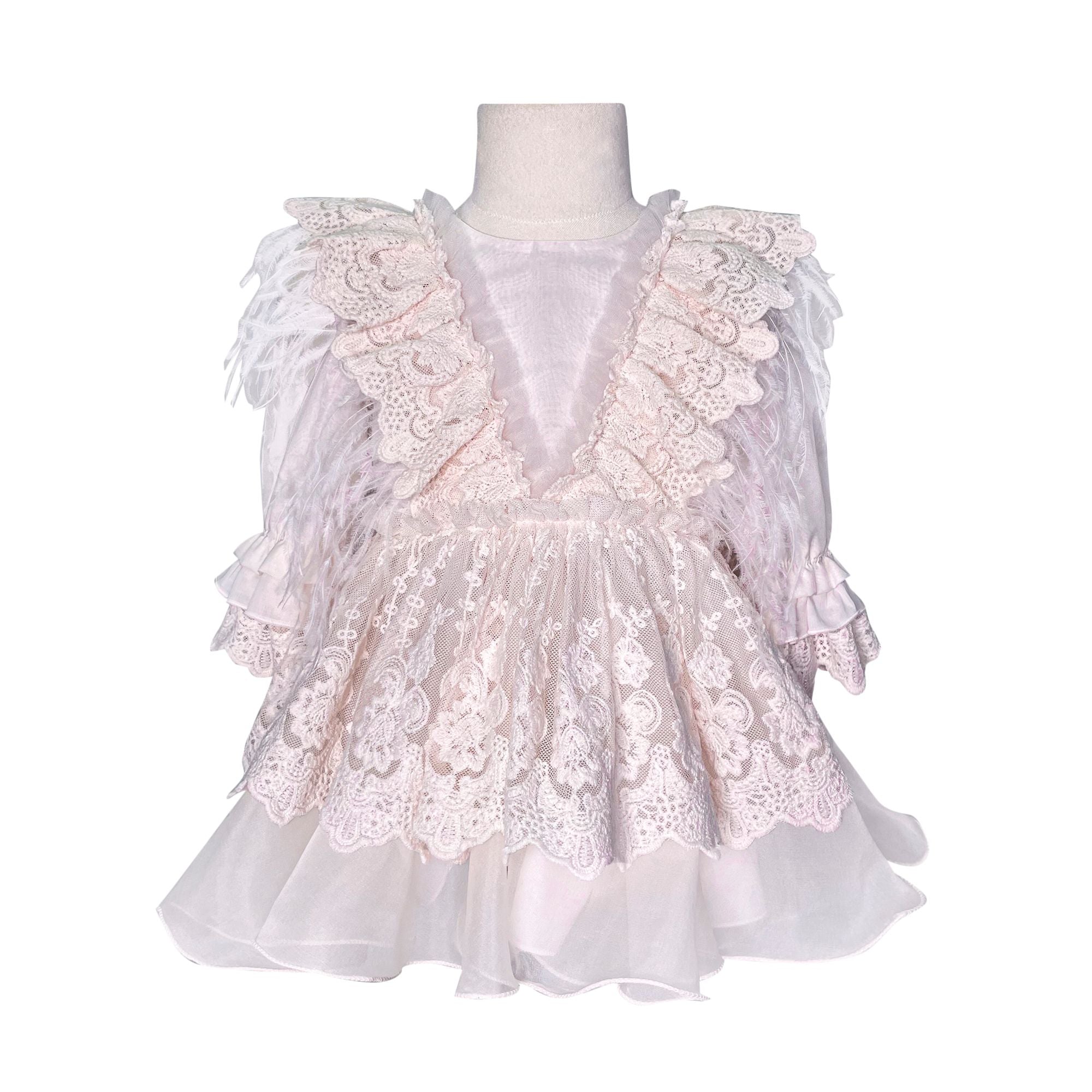 Sleeved Feather Fairy Dress (Pink)