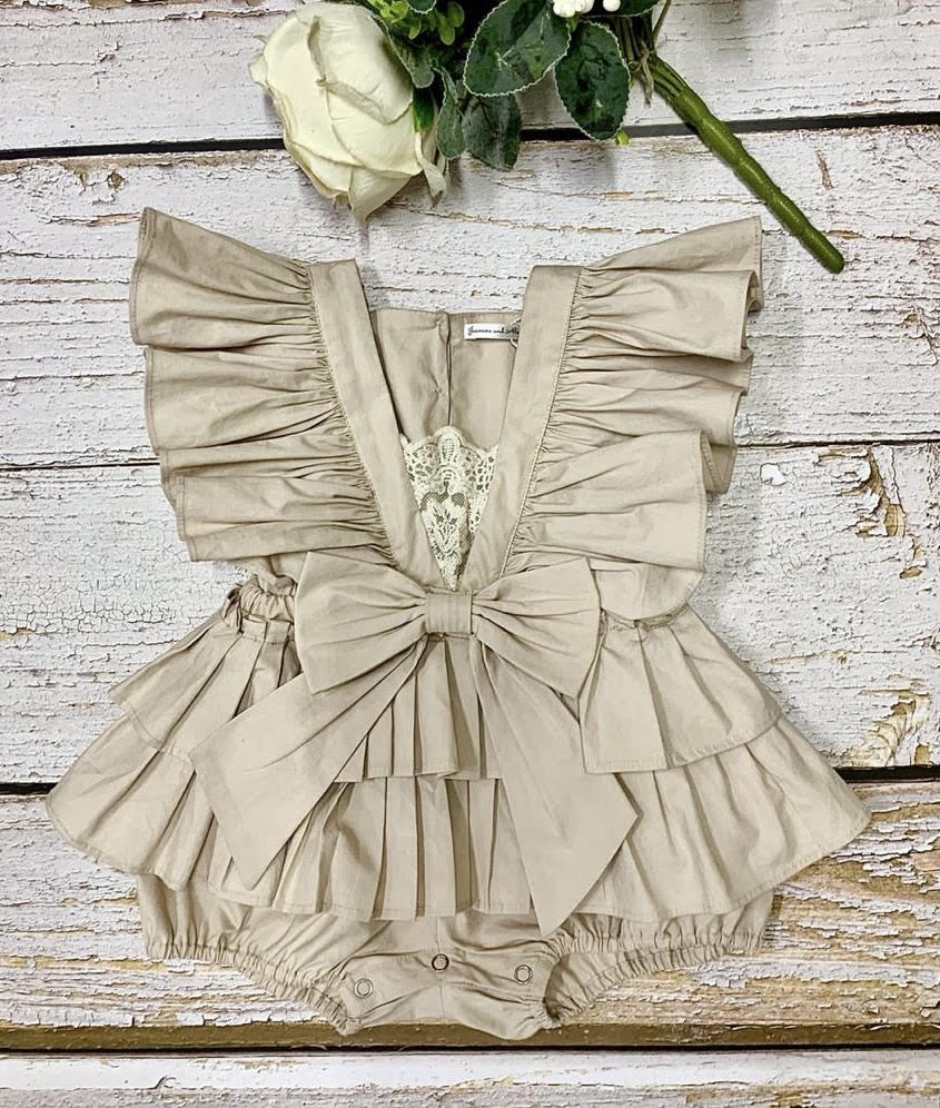 The Cotton Frill Romper (Beige)