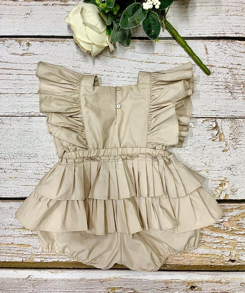 The Cotton Frill Romper (Beige)